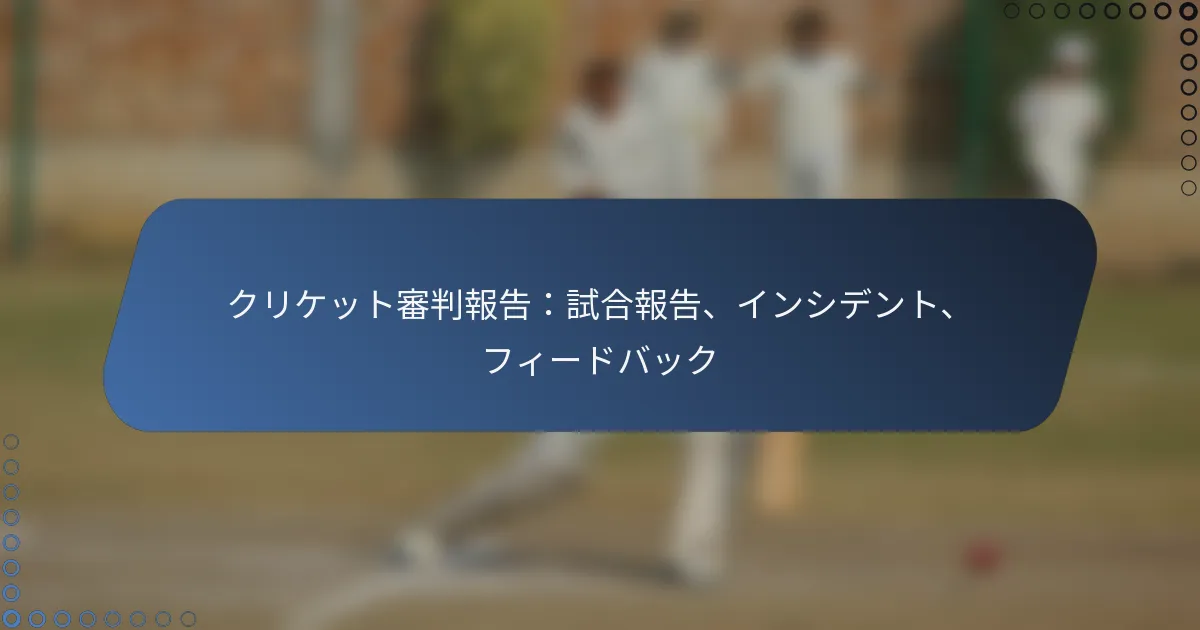 クリケット審判報告：試合報告、インシデント、フィードバック